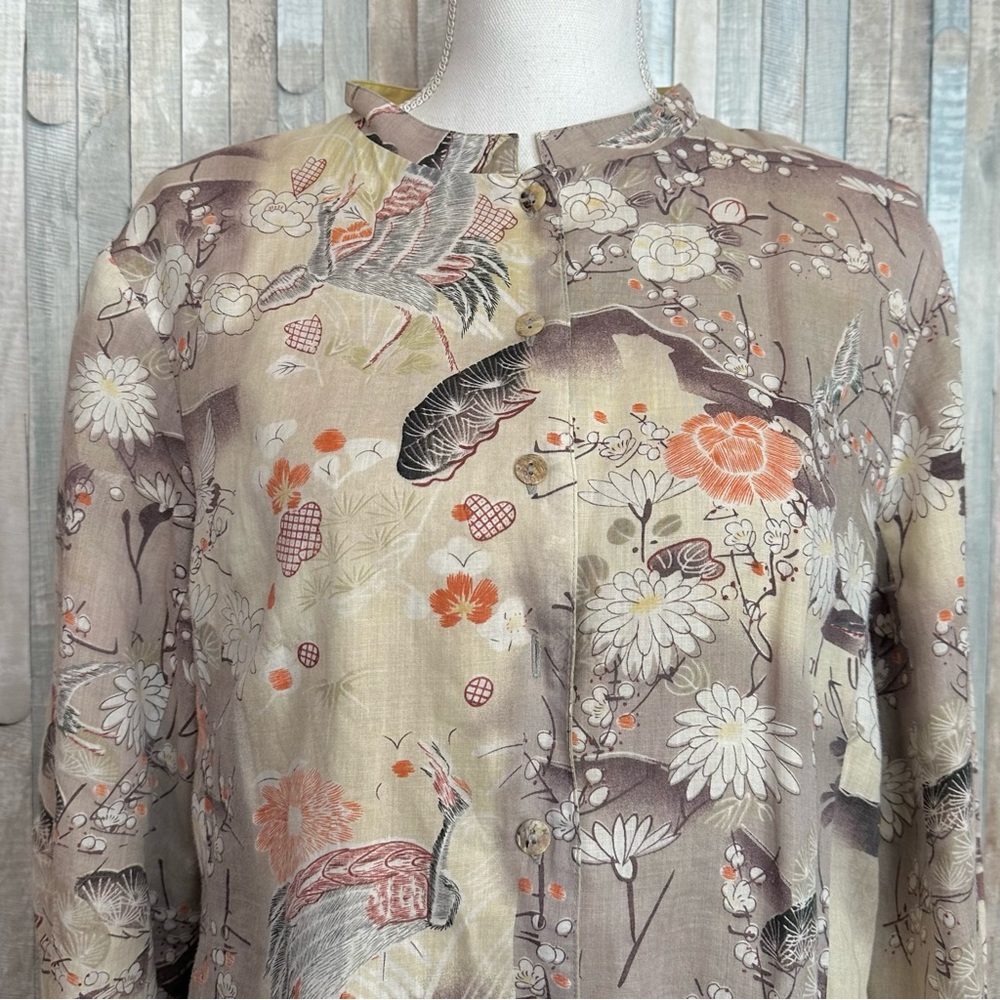 Citron Santa Monica XL 100% Ramie Linen Button Front Jacket Boho Lagenlook Asian - Picture 4 of 6